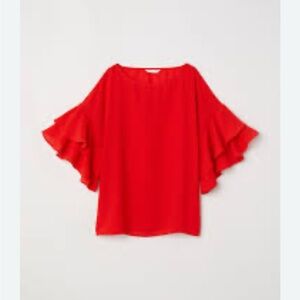 H&M Red Bell Sleeve Ruffled Blouse